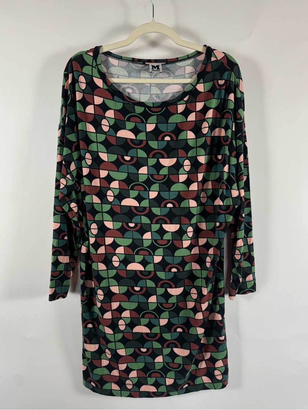 M Missoni Geometric Print Mini Shift Dress LARGE Designer Casual Retro Modern